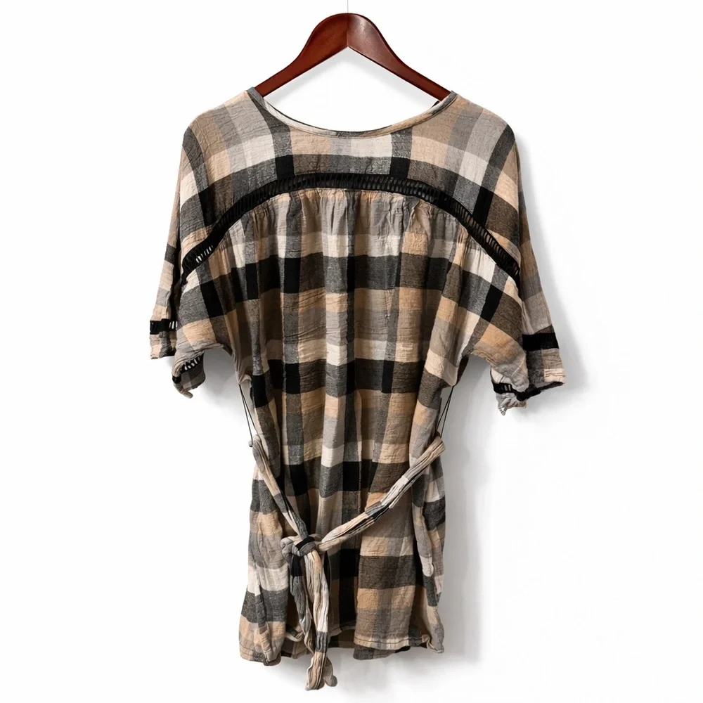 Maeve Anthropologie Plaid Tie Waist Dress Small Cottagecore - Picture 2 of 5